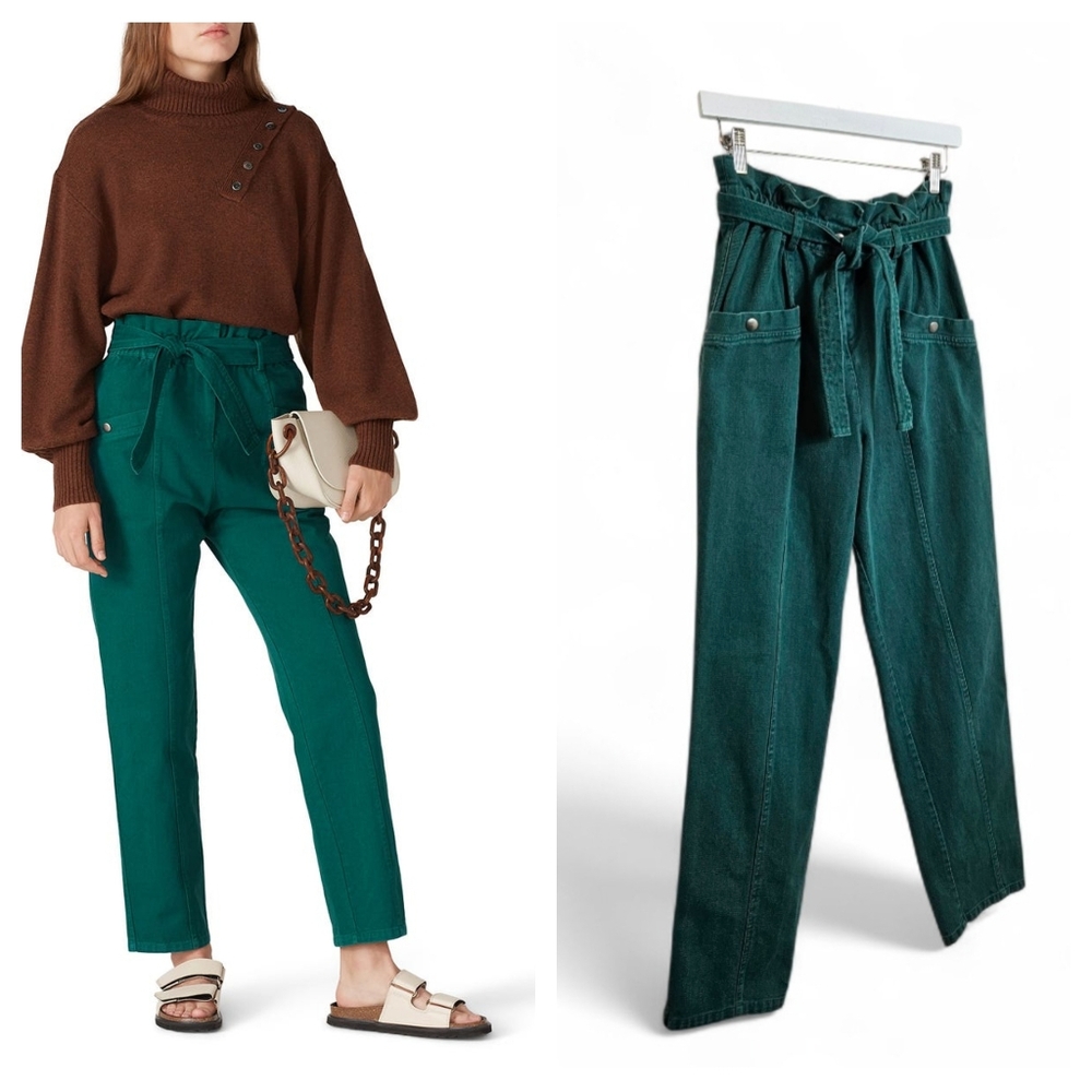Sea New York Denim Metta Pants Sz 6 Paperbag Belted High Waist Cinched Trousers